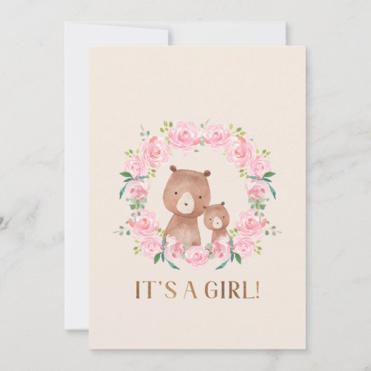 Roze Floral Wreator Beren Baby shower Uitnodiging (Achterkant)