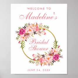 Roze Floral Wreator Gold Vrijgezellenfeest Welkom Poster