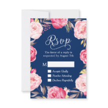 Roze Floral Wreaty Navy Blue RSVP Antwoord