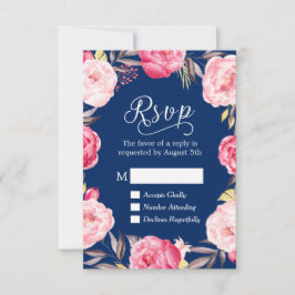 Roze Floral Wreaty Navy Blue RSVP Antwoord