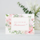 Roze Floral zal je mijn Bridesmaid zijn Kaart (Staand voorkant)