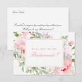 Roze Floral zal je mijn Bridesmaid zijn Kaart (Voorkant / Achterkant)
