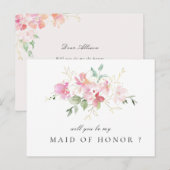 roze floral zal je mijn Maid of Honor card zijn Uitnodiging Briefkaart (Voorkant / Achterkant)