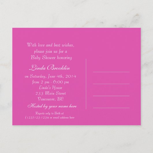 Roze florale baby shower briefkaarten (Achterkant)