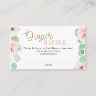 Roze florale Baby shower Diaper Raffle Informatiekaartje