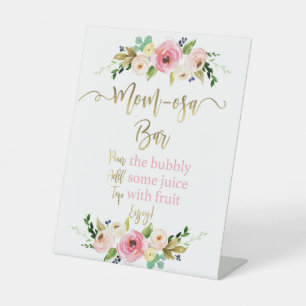 Roze florale Baby shower Momosa bar Reclamebord Met Voetstuk