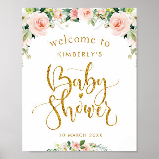 roze florale baby shower poster