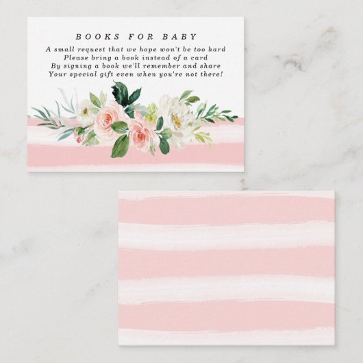 Roze florale boeken voor baby boekaanvragen informatiekaartje (Voorkant / Achterkant)