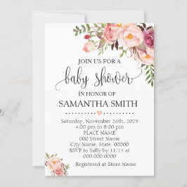 Roze florale boho chic baby shower kaart