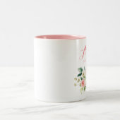 Roze florale bridesmaïde Personeel Tweekleurige Koffiemok (Center)