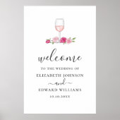 Roze florale bruiloft. Welkom rozen en wijnscript Poster (Voorkant)