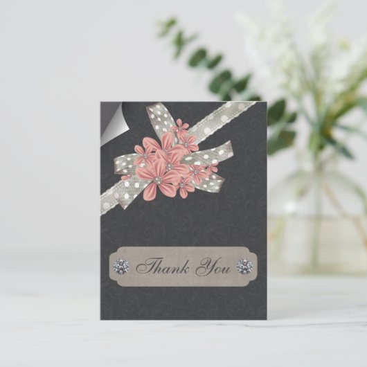 roze florale dank briefkaart (Staand voorkant)