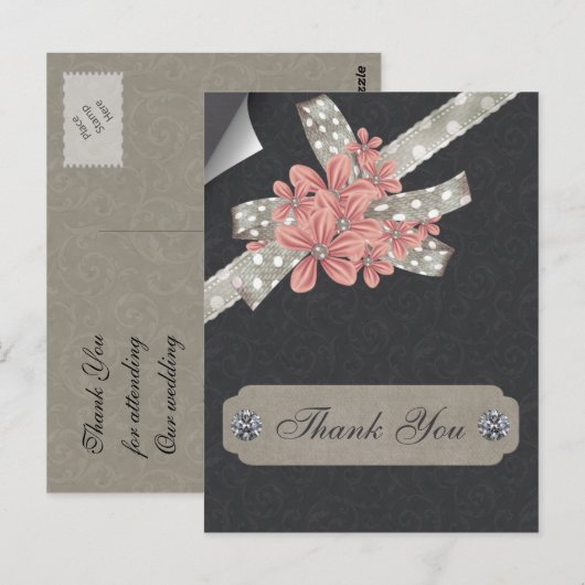 roze florale dank briefkaart (Voorkant / Achterkant)