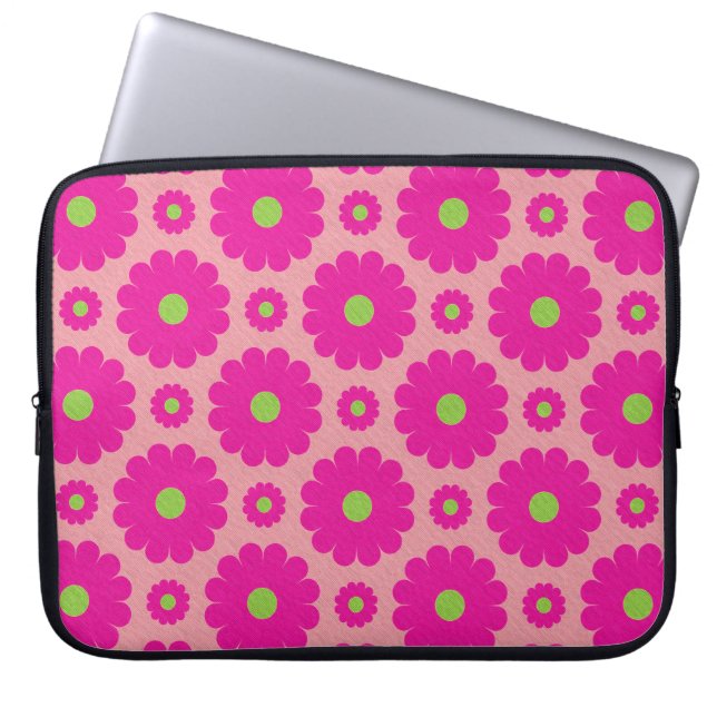  roze, florale design laptophoes laptop sleeve (Voorkant)
