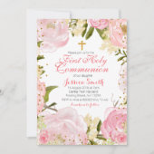 Roze florale eerste communiqué uitnodiging. kaart (Voorkant)