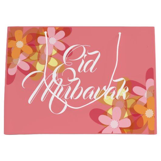 Roze florale Eid Mubarak cadeau Groot Cadeauzakje (Voorkant)