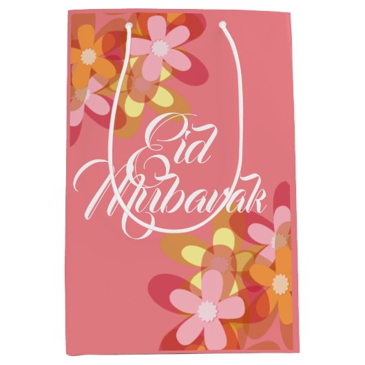 Roze florale Eid Mubarak cadeau Medium Cadeauzakje (Voorkant)