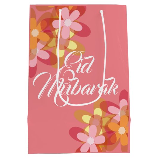 Roze florale Eid Mubarak cadeau Medium Cadeauzakje (Achterkant)