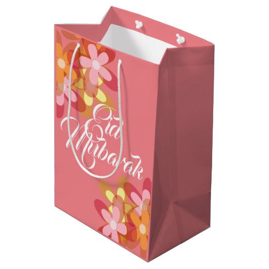 Roze florale Eid Mubarak cadeau Medium Cadeauzakje (Achterkant Gekanteld)