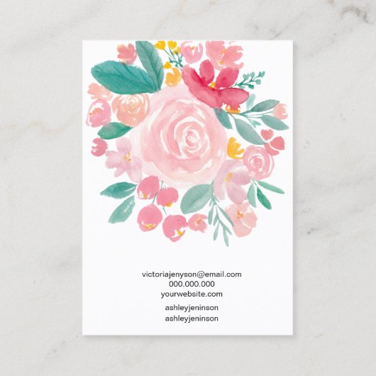 Roze florale elegant haarklemtoon barrette visitekaartje (Achterkant)