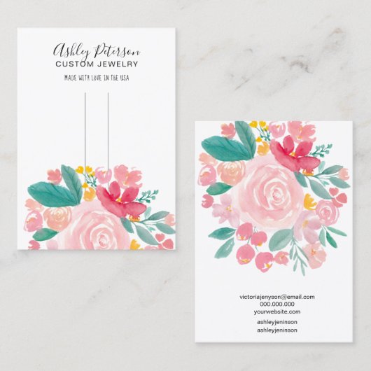 Roze florale elegant haarklemtoon barrette visitekaartje (Voorkant / Achterkant)