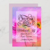 Roze florale fantasie bespaart de datumuitnodiging kaart (Voorkant / Achterkant)