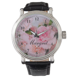  roze florale fotokunst aangepast horloge