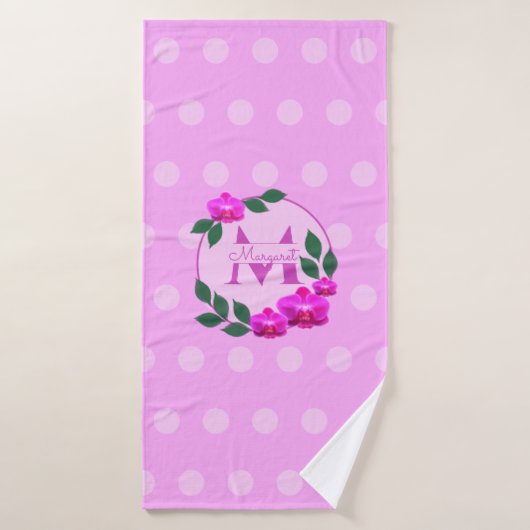 Roze florale  gepersonaliseerde naam initiaal bad handdoek (Badhanddoek)