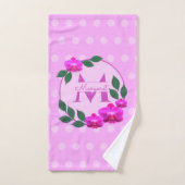 Roze florale  gepersonaliseerde naam initiaal bad handdoek (Handdoek)