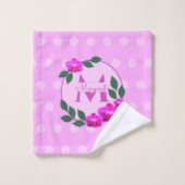 Roze florale  gepersonaliseerde naam initiaal bad handdoek (Wasdoekje)