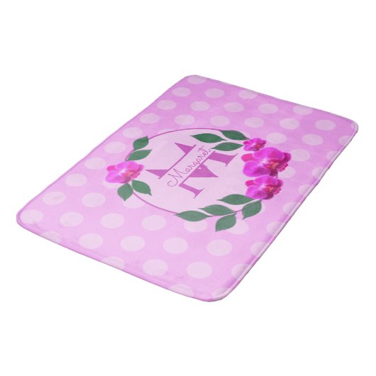 Roze florale  gepersonaliseerde naam initiaal badmat (Gekanteld)