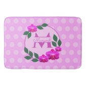 Roze florale  gepersonaliseerde naam initiaal badmat (Voorkant)
