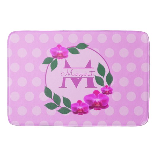 Roze florale  gepersonaliseerde naam initiaal badmat (Voorkant)