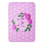 Roze florale  gepersonaliseerde naam initiaal badmat (Voorkant Verticaal)