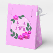 Roze florale  gepersonaliseerde naam initiaal bedankdoosjes (Achterkant)