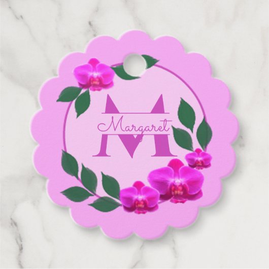 Roze florale  gepersonaliseerde naam initiaal bedankjes labels (Voorkant)