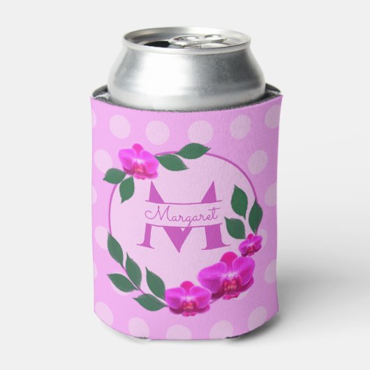 Roze florale  gepersonaliseerde naam initiaal blikjeskoeler (Blikje Voorkant)