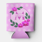 Roze florale  gepersonaliseerde naam initiaal blikjeskoeler (Voorkant)