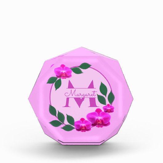 Roze florale gepersonaliseerde naam initiaal fotoblokken (Voorkant)