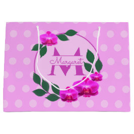 Roze florale  gepersonaliseerde naam initiaal groot cadeauzakje