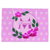 Roze florale gepersonaliseerde naam initiaal groot cadeauzakje (Achterkant)