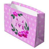 Roze florale gepersonaliseerde naam initiaal groot cadeauzakje (Achterkant Gekanteld)