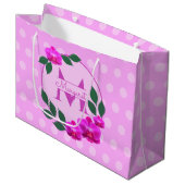 Roze florale gepersonaliseerde naam initiaal groot cadeauzakje (Voorkant Gekanteld)