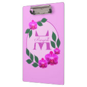 Roze florale  gepersonaliseerde naam initiaal klembord (Links)