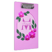 Roze florale  gepersonaliseerde naam initiaal klembord (Rechts)