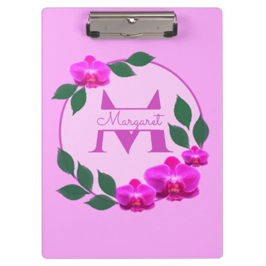 Roze florale  gepersonaliseerde naam initiaal klembord (Voorkant)