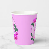Roze florale  gepersonaliseerde naam initiaal papieren bekers (Links)