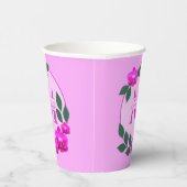 Roze florale  gepersonaliseerde naam initiaal papieren bekers (Rechts)