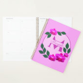 Roze florale  gepersonaliseerde naam initiaal planner (Display)