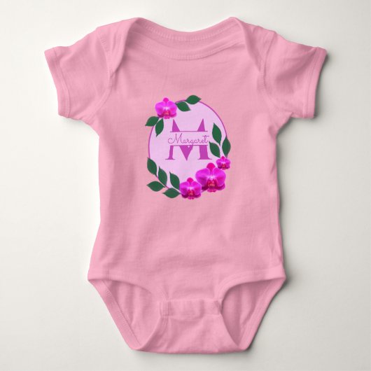 Roze florale gepersonaliseerde naam initiaal romper (Voorkant)